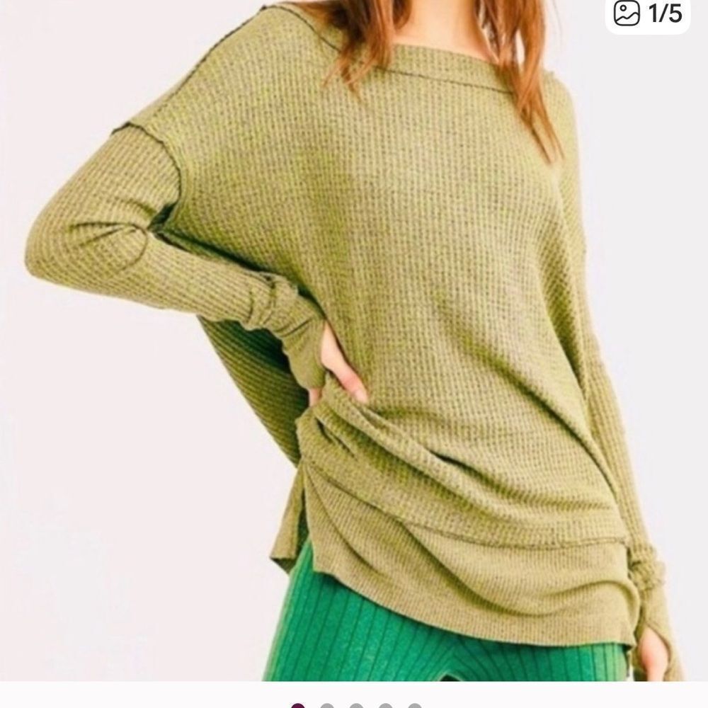 Free People  pear green thermal oversized tunic small new with tags